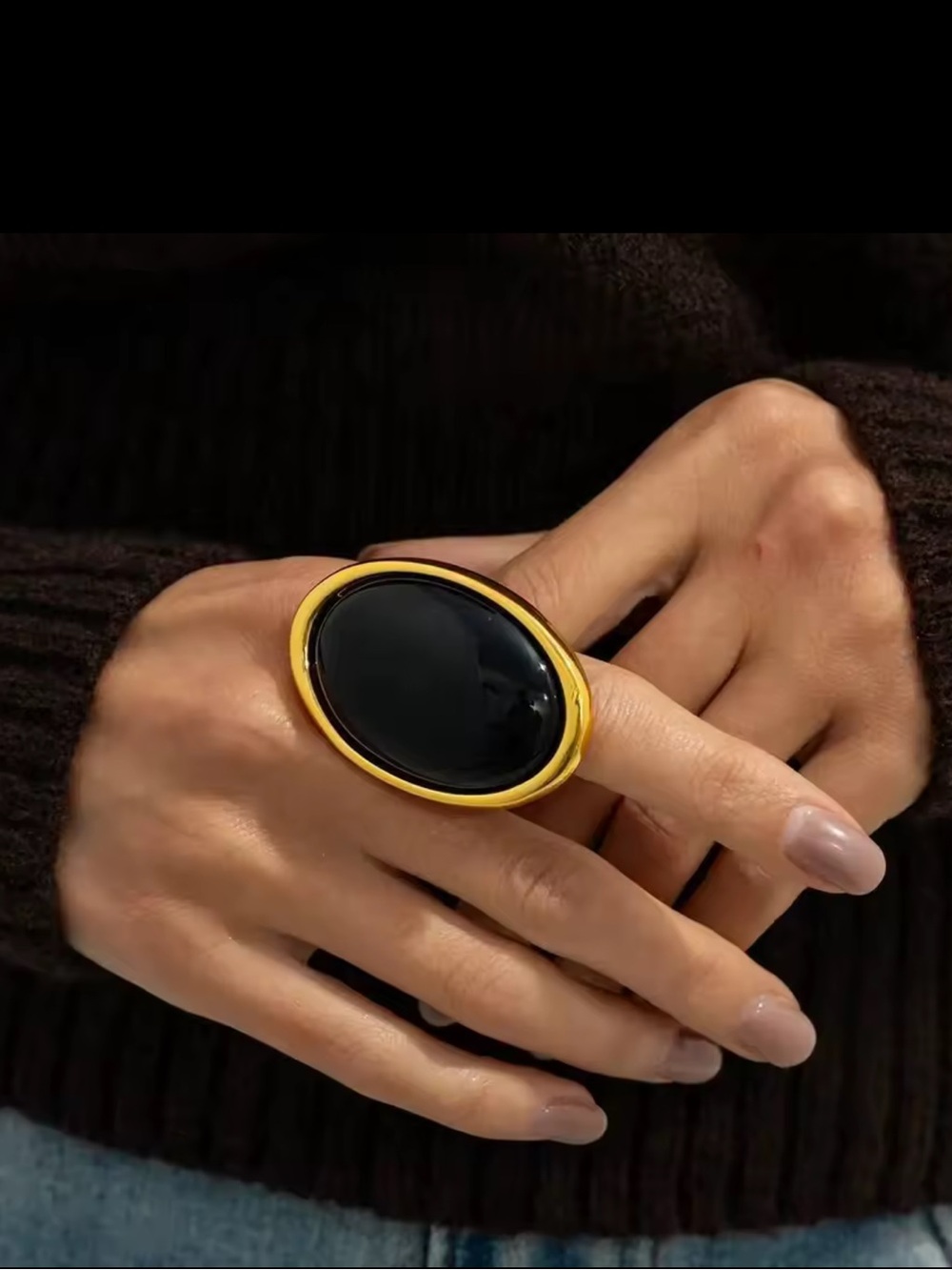 Black and Gold Oval Statement Ring